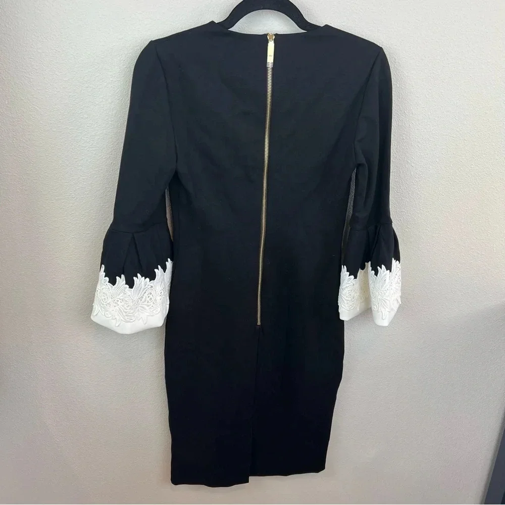 New Ted Baker Rastrel Sheath Dress Black White Bell Sleeve NWT Cocktail XS